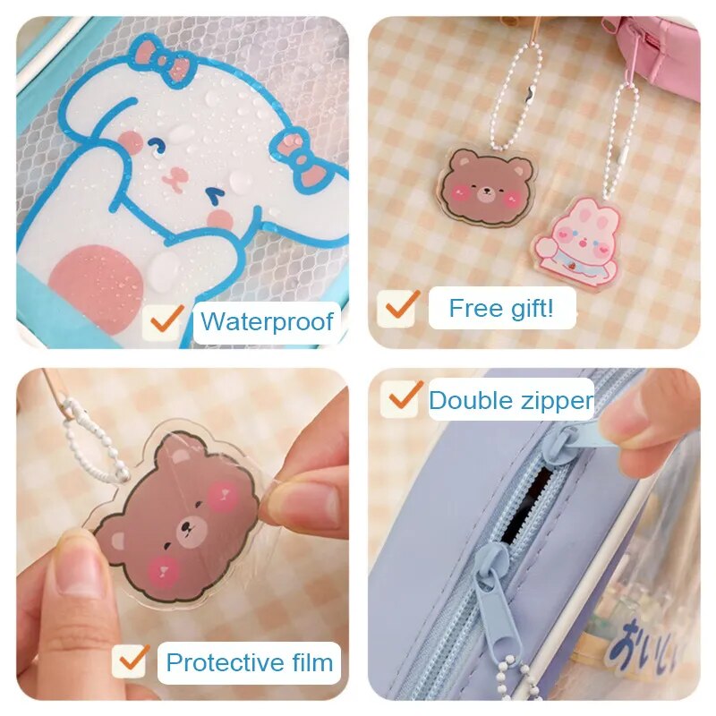 Estuche transparente Kawaii para lápices, bolsa impermeable de gran capacidad para bolígrafos, caja bonita para estudiantes, suministros escolares, regalo de papelería