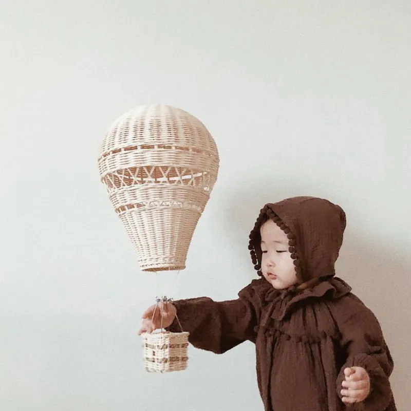 Globo aerostático de ratán para decoración de habitación de bebé, globo de aire caliente para decoración de habitación de niños, accesorios de ratán para guardería