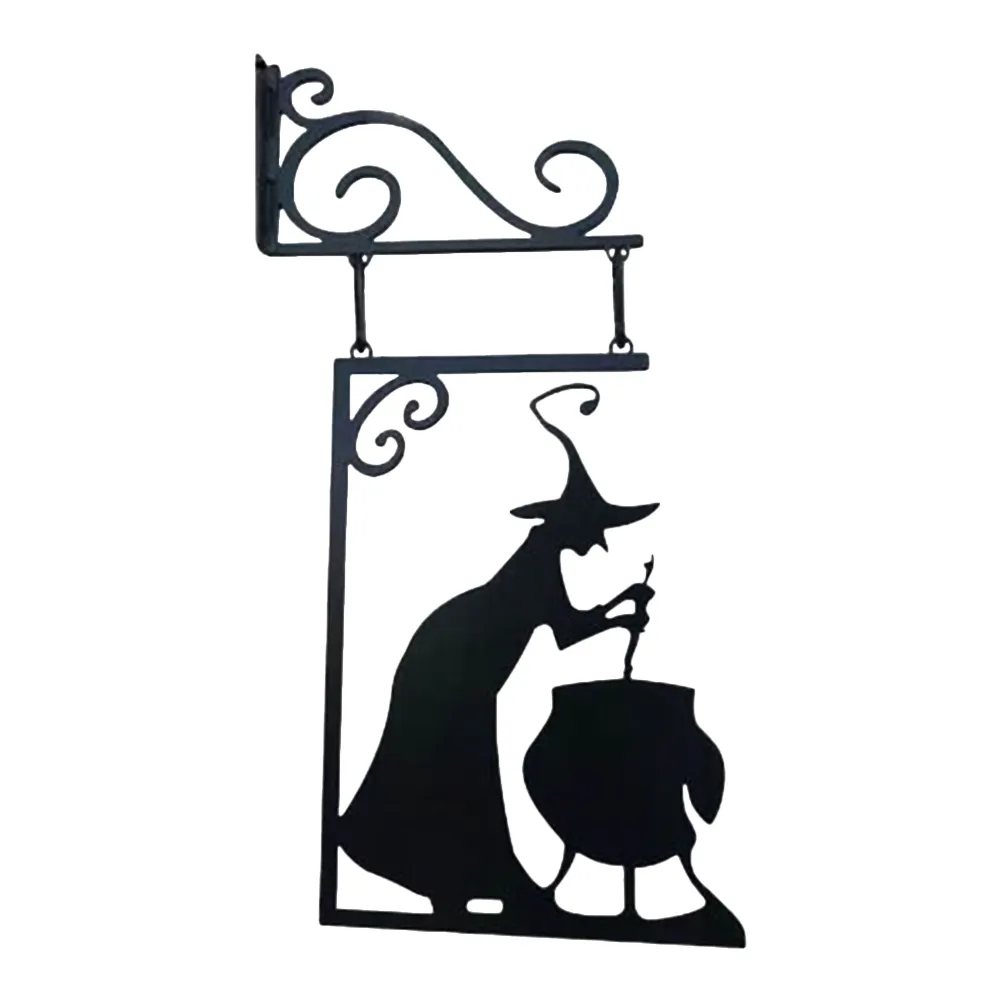 Colgante de Metal Vintage con forma de bruja, letrero de esquina de jardín de hierro fundido, estatua de bruja misteriosa, marco de puerta fantasma, decoración de Halloween