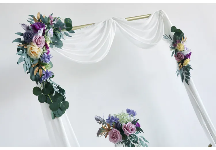 Guirnalda de flores artificiales para decoración de boda, telón de fondo de 2 piezas, tarjeta de bienvenida, letrero de esquina, accesorios de pared, arreglo de arco, fila de flores falsas