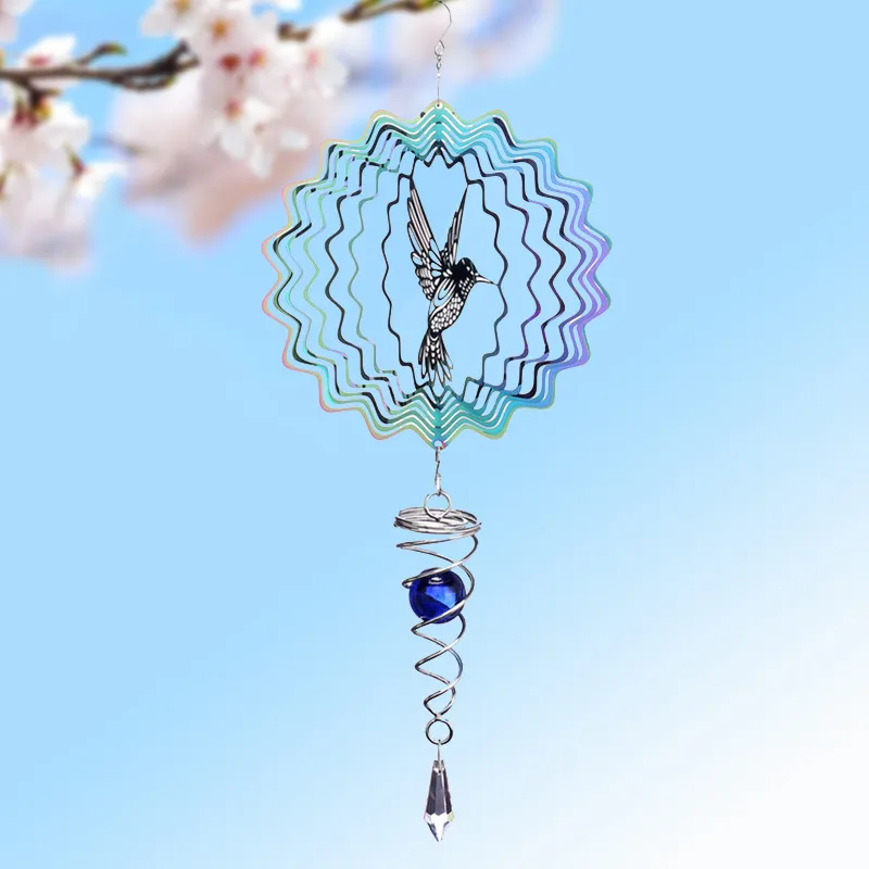 Campanillas de viento de colibrí 3D, atrapasueños de cristal, colgante de cristal, decoración de jardín, Spinner de viento de pájaros, accesorios de decoración del hogar