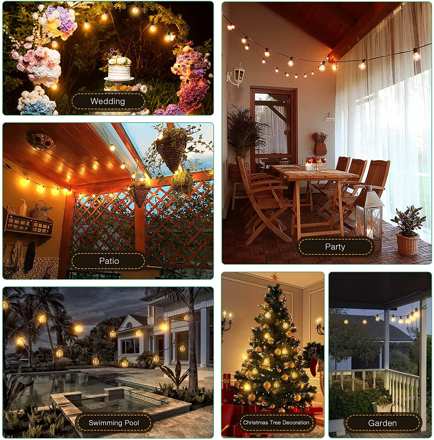 Guirnalda de luces LED G40 para exteriores, guirnalda impermeable para jardín, terraza, jardín, Pub, decoración de fiesta de navidad