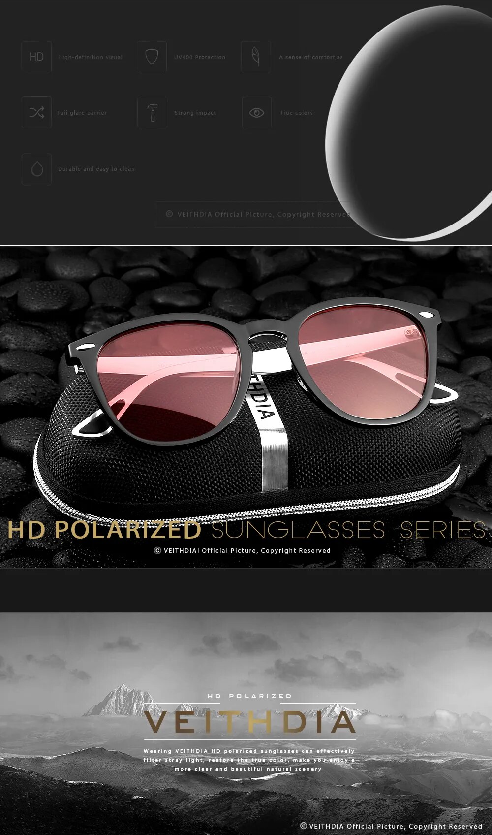 VEITHDIA-gafas de sol Unisex, lentes de aluminio + TR90, espejo fotocromático, accesorios de moda, 6116