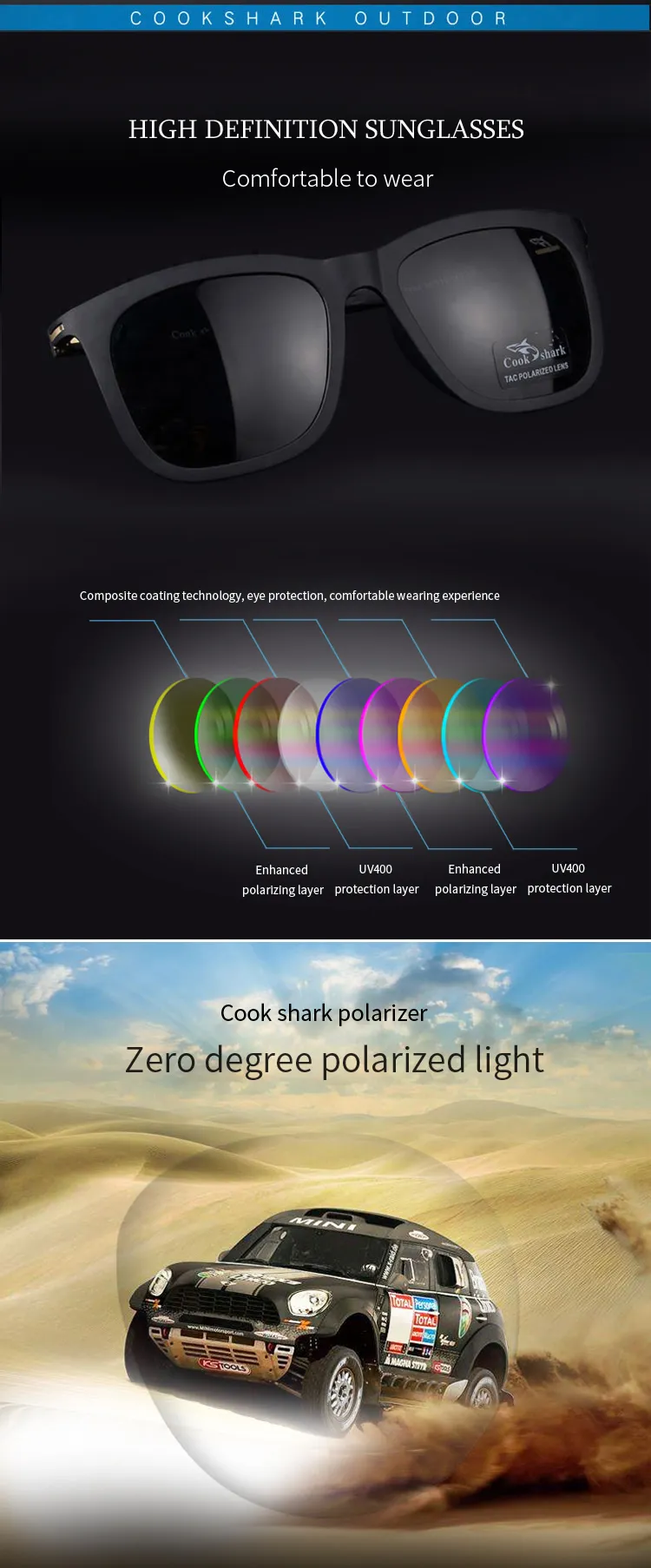 Cookshark-gafas de sol polarizadas para hombre y mujer, lentes ultraligeras para conducir