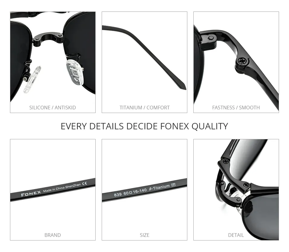 FONEX-gafas de sol polarizadas de titanio puro para hombre, lentes de sol cuadradas clásicas plegables, nuevas de alta calidad, 839