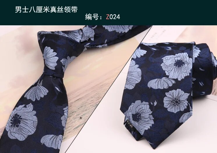 Corbata de seda de morera para hombre, corbata de seda de morera Floral con puntos a rayas de 8CM de alta calidad, accesorios informales de negocios para boda, regalo