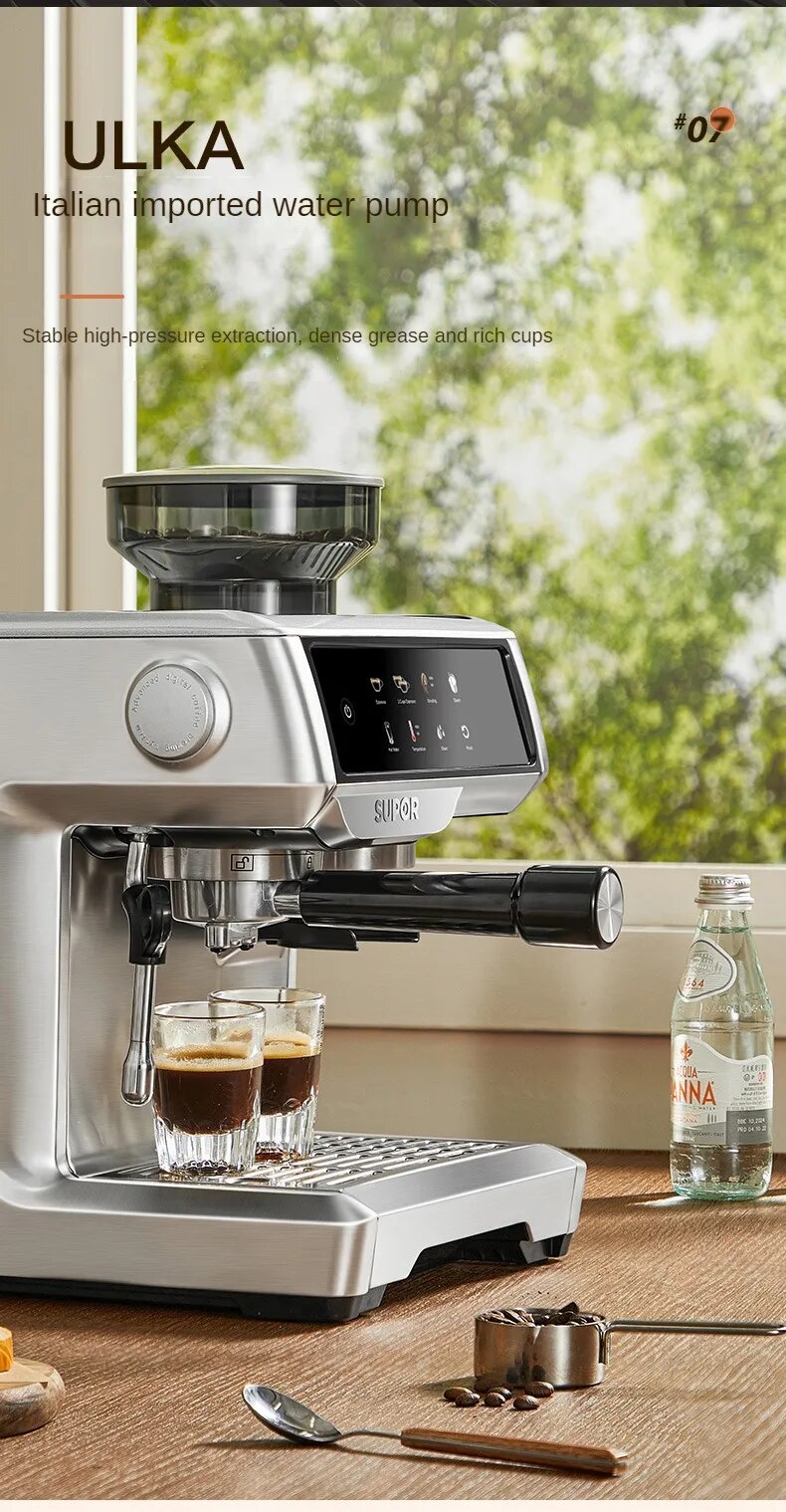 Máquina de café eléctrica italiana, máquina de Espresso semiautomática, 15bar, bomba de presión con molinillo de café, Espumador de leche