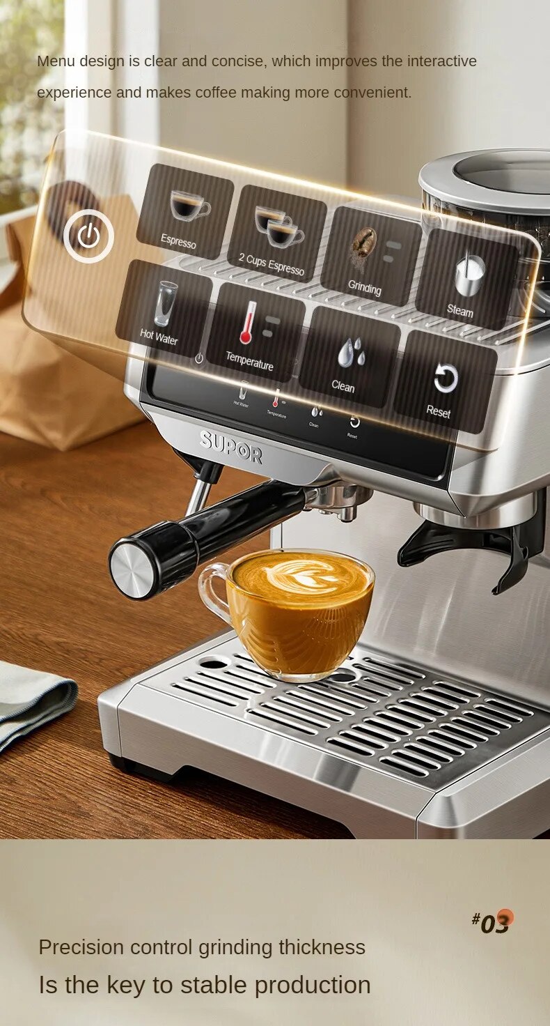 Máquina de café eléctrica italiana, máquina de Espresso semiautomática, 15bar, bomba de presión con molinillo de café, Espumador de leche