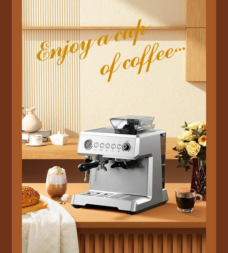 Máquina de café espresso completamente automática comercial Espresso molido fresco para uso doméstico Amoladora del grano de café 200g Leche de espuma de vapor Extracción de alta presión 20Bar