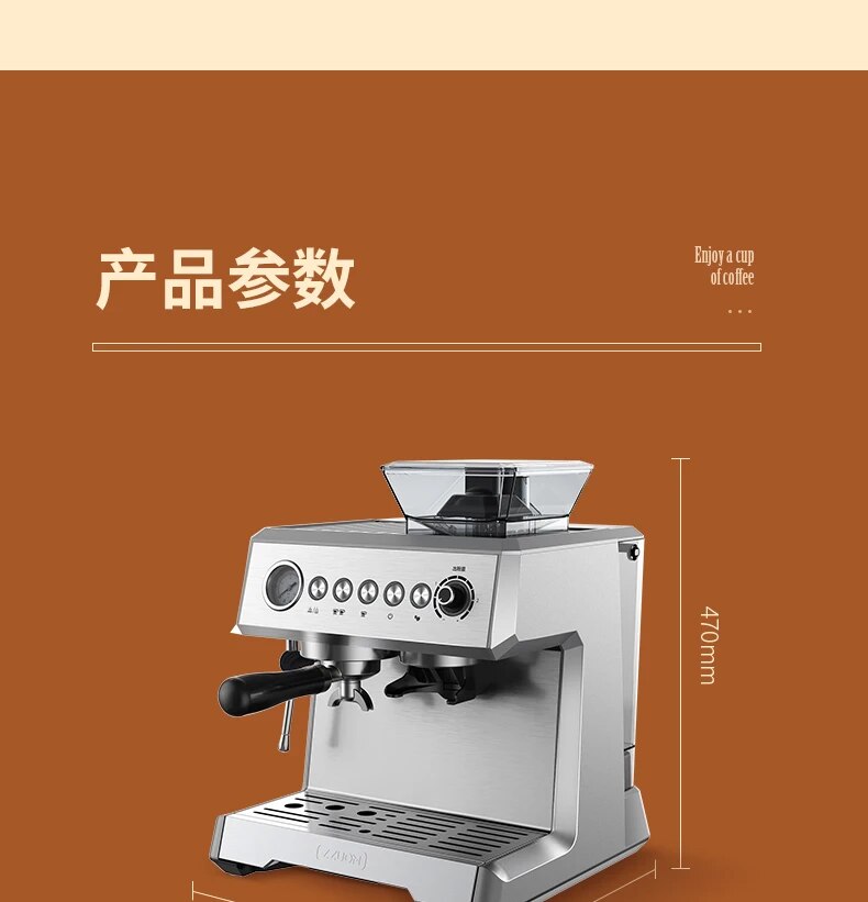 Máquina de café espresso completamente automática comercial Espresso molido fresco para uso doméstico Amoladora del grano de café 200g Leche de espuma de vapor Extracción de alta presión 20Bar