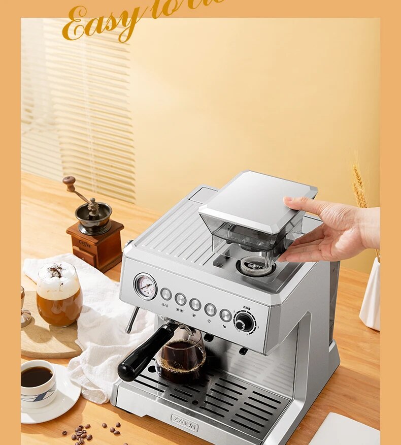 Máquina de café espresso completamente automática comercial Espresso molido fresco para uso doméstico Amoladora del grano de café 200g Leche de espuma de vapor Extracción de alta presión 20Bar