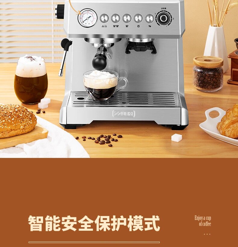 Máquina de café espresso completamente automática comercial Espresso molido fresco para uso doméstico Amoladora del grano de café 200g Leche de espuma de vapor Extracción de alta presión 20Bar