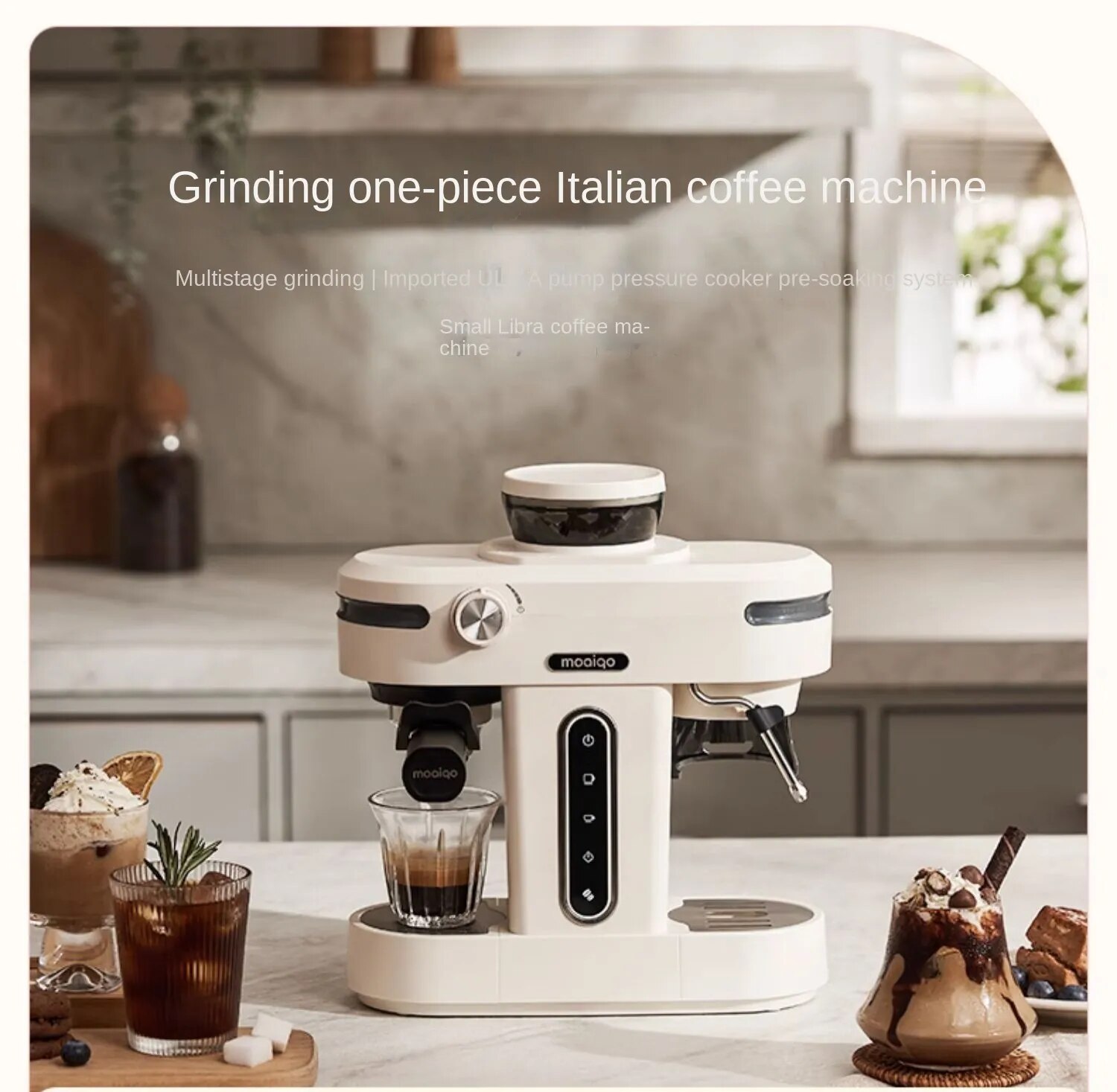 Moqiao-cafetera italiana semiautomática K1, pequeña y concentrada de espuma de leche, molienda americana integrada, 220V