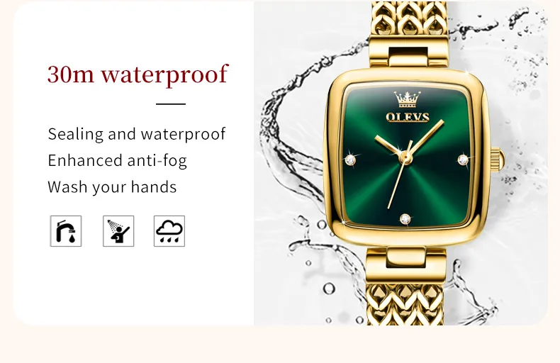 OLEVS-Reloj de pulsera de cuarzo para mujer, cronógrafo de lujo, cuadrado, dorado, de acero inoxidable, Original, regalo para niña, 9948