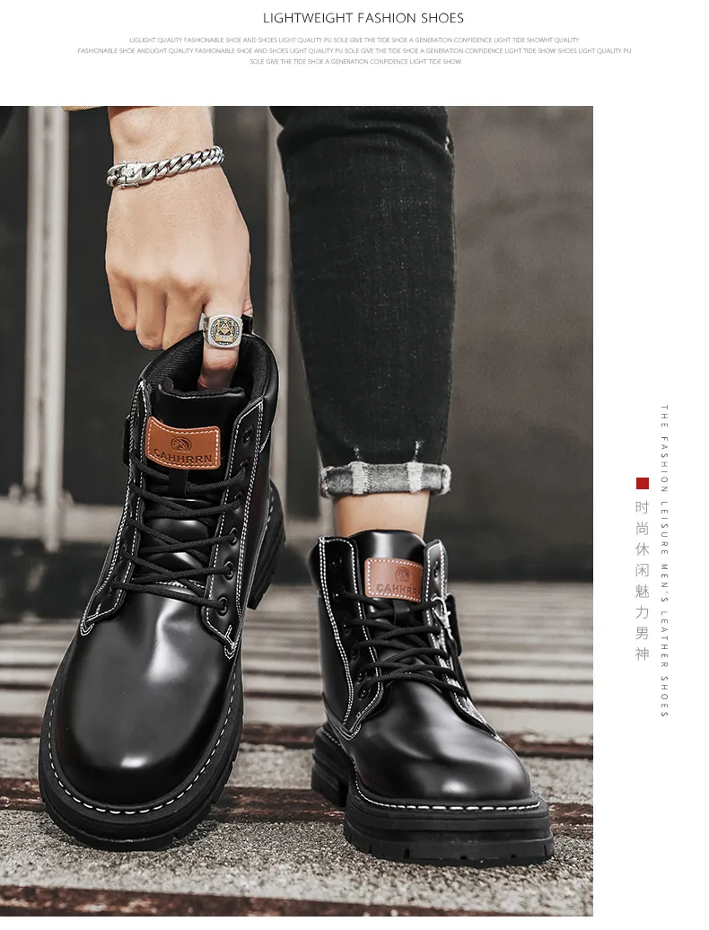 CYYTL-Botas de cuero con plataforma para hombre, zapatos informales de invierno, de diseñador al aire libre, de lujo, de seguridad, al tobillo, estilo Chelsea, vaquero, táctico