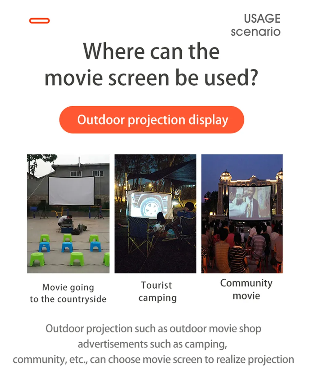 MIXITO-pantalla de proyección plegable portátil de alta densidad, 1080P, 3d, 4K, HD, proyector de películas, 60, 72, 84, 92, 100, 120, 150 pulgadas