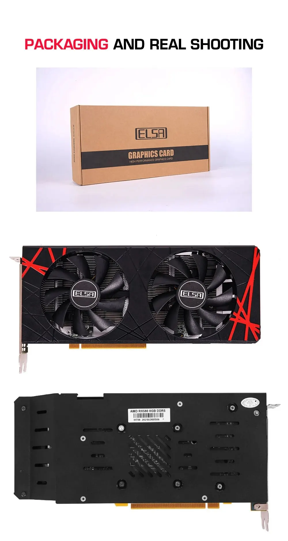 GPU ELSA AMD Radeon RX 580 8GB GDDR5 2048SP 256 bits negro para juegos de escritorio y tarjeta gráfica de oficina