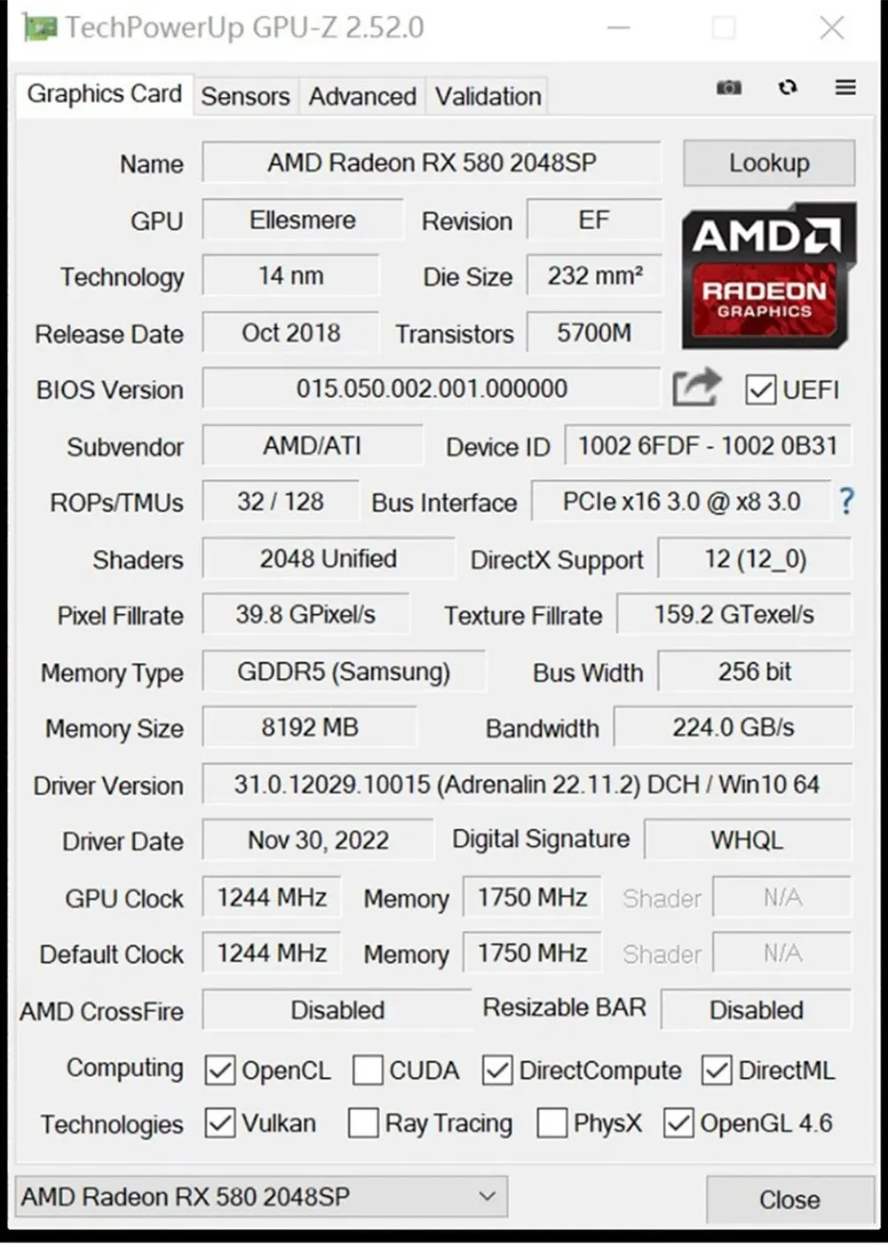 GPU ELSA AMD Radeon RX 580 8GB GDDR5 2048SP 256 bits negro para juegos de escritorio y tarjeta gráfica de oficina