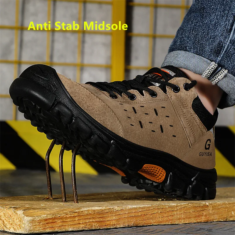 Zapatos de trabajo con botas de ante para hombre, antigolpes calzado de seguridad, indestructible, antiperforación, de hierro
