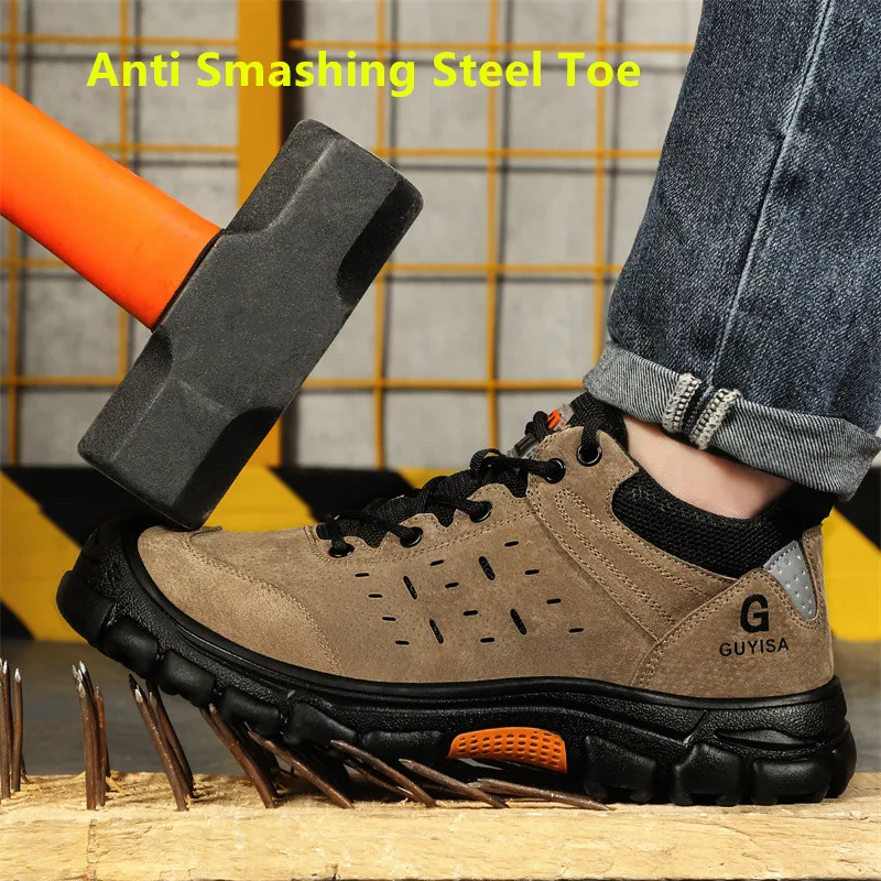 Zapatos de trabajo con botas de ante para hombre, antigolpes calzado de seguridad, indestructible, antiperforación, de hierro