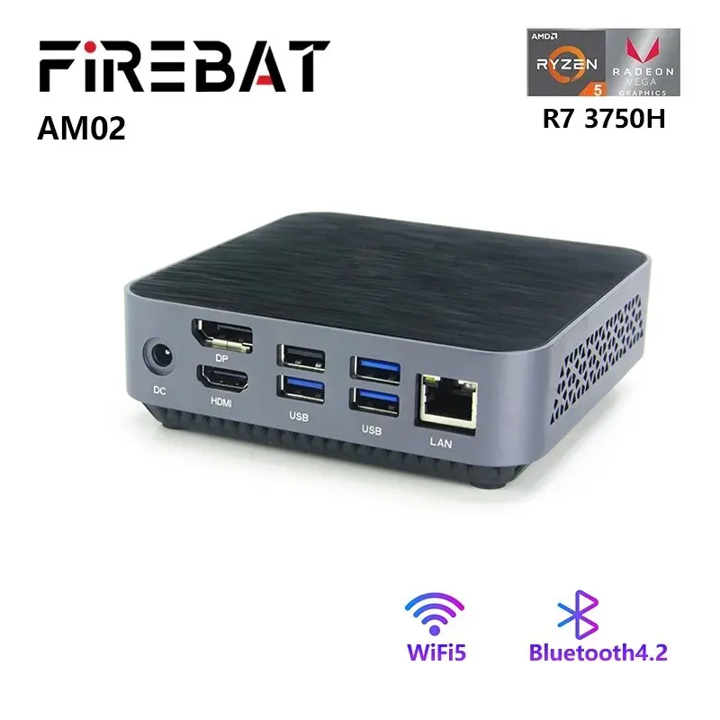 FIREBAT AM02 MINIPC AMD Ryzen7 R7 3750H MINI PC 16GB 512GB para gaming para ordenador de sobremesa DDR4 BT4.2 WiFi5 Gamer
