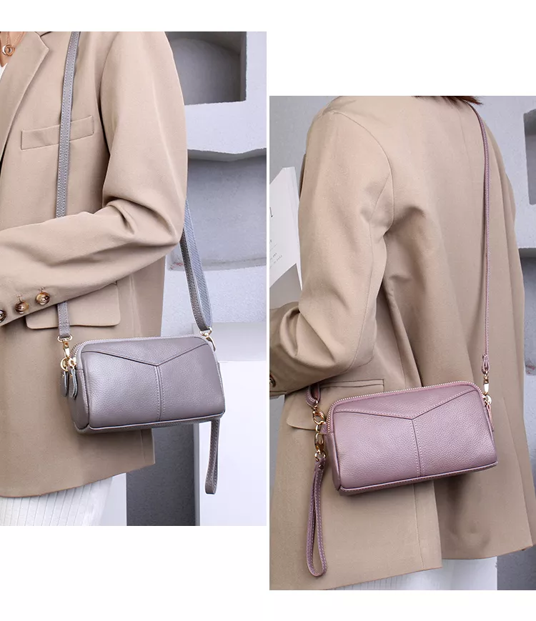 Bolso cruzado pequeño 100% de cuero genuino para mujer, bandolera de mano de Color sólido, 2023