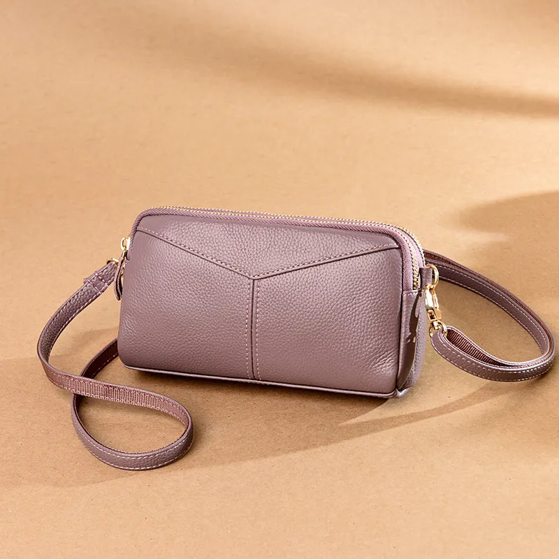 Bolso cruzado pequeño 100% de cuero genuino para mujer, bandolera de mano de Color sólido, 2023