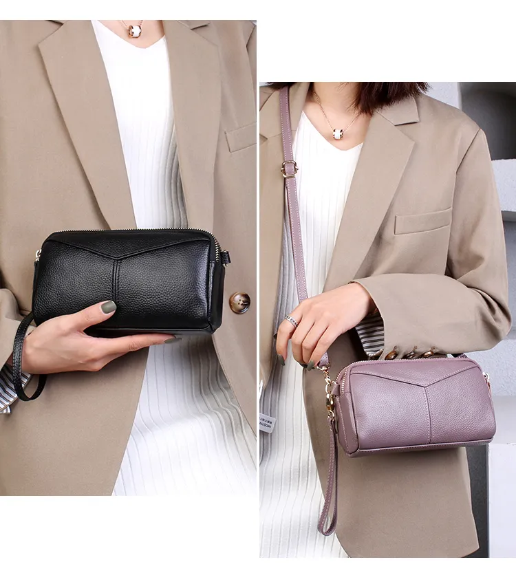 Bolso cruzado pequeño 100% de cuero genuino para mujer, bandolera de mano de Color sólido, 2023