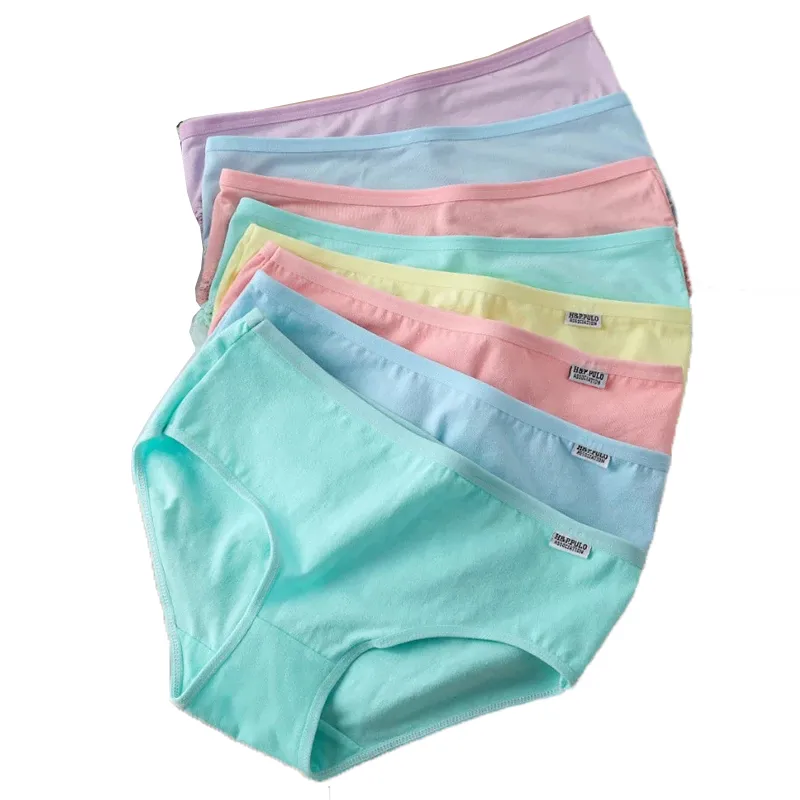 Bragas de 7 piezas para mujer, ropa interior de algodón, Sexy, transpirable, suave, bragas para niña, calzoncillos bonitos de Color sólido, talla grande